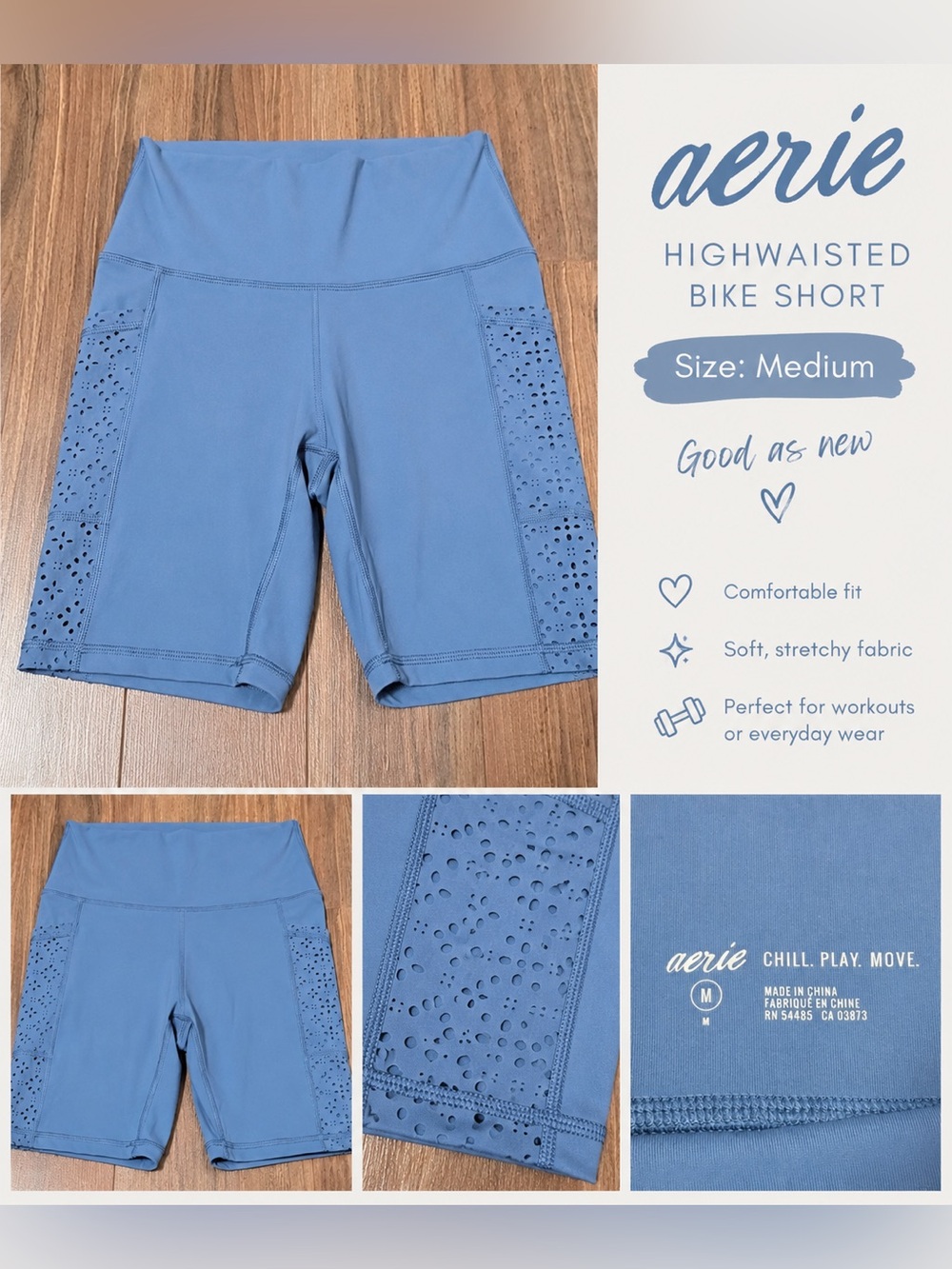 aerie High-Rise Bike Shorts in Dusty Blue
